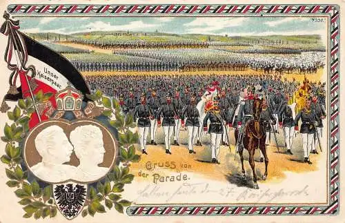 L026 Deutschland 1910 Gruss von der Parade Militär Litho Postkarte