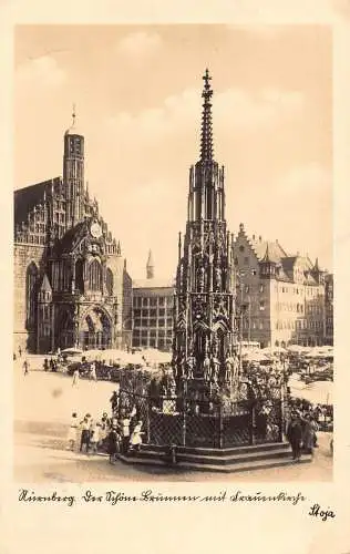 L349 Deutschland 1934 Nürnberger Marktplatz Brunnen RPPC Vintage Postkarte