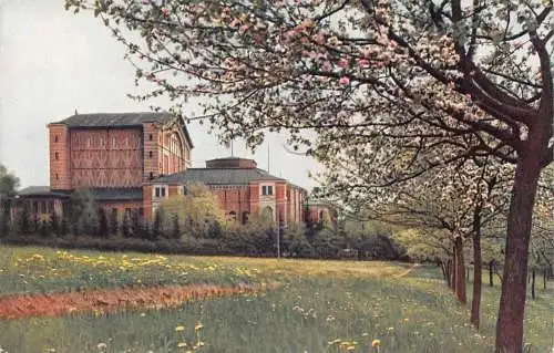 L346 Deutschland Bayreuther Buehnenfestspielhaus Blühende Bäume Vintage Postkarte