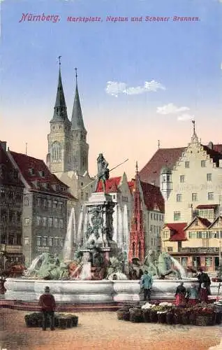 L350 Deutschland Nürnberger Marktplatz Neptun und Schöner Brunnen Postkarte