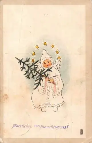 L351 Weihnachtsgrüße 1916 Feldpost 1. Weltkrieg Cherubbaum Sterne Feld Postkarte
