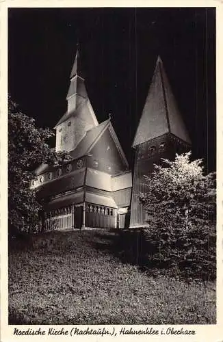 L350 Deutschland Hohenklee Oberharz Nordische Kirche bei Nacht Vintage Postkarte