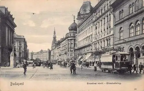 A915 Ungarn Budapest Elisabethring Straßenbahn Vintage Postkarte