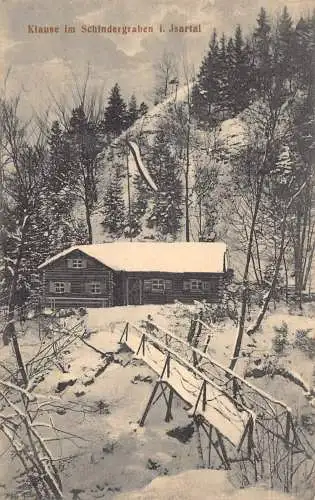 L195 Deutschland Klause im Schindergraben i Jsartal Schnee Vintage Postkarte