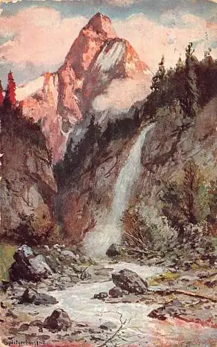 L194 Deutschland 1910 D.R.G.M. Alpen signierte Splitgerber Wasserfall Vintage Postkarte