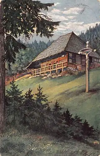 L195 Deutschland 1931 Logenhaus im Wald Jesus am Kreuz Vintage Postkarte