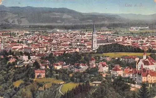 C036 Österreich, Linz Gesamtansicht 1914 alte Postkarte