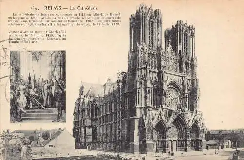 C034 Frankreich, Reims La Cathedrale 1912 alte Postkarte