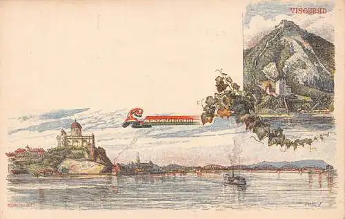 A915 Ungarn Visegrad Esztargom Weinberg Tadelbrücke Litho Vintage Postkarte