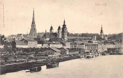C038 Österreich, Linz Panorama Stadtansicht Vintage Postkarte