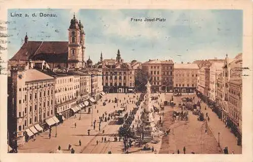 C038 Österreich, Linz Franz Josefs-Platz 1912 alte Postkarte