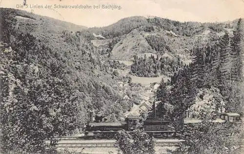 L345 Deutschland 1916 3 Linien Schwarzwaldbahn bei Bachjoerg Dampfbahn Postkarte