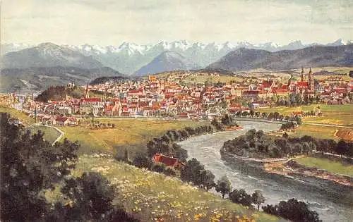 L345 Deutschland Kempten Panoramablick Berge Vintage Postkarten