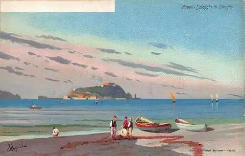 L278 Italien Napoli Neapel Spiaggia di Coroglio Strand Boote Gemälde Schild Postkarte