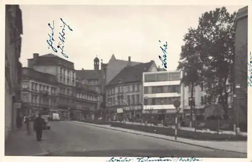 A102 Tschechien Teplice Hotel Thermia Straßenwagen Straßenschild RPPC Vintage Postkarte