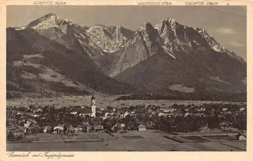 L016 Deutschland 1929 Garmisch mit Zugspitzmassiv Bergdorf Vintage Postkarte