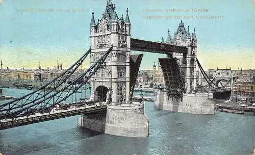 A919 England 1908 Tower Bridge London Custom House Postkarte