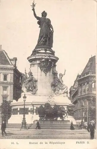 C024 Frankreich, Paris Statue de la Republique Vintage Postkarte