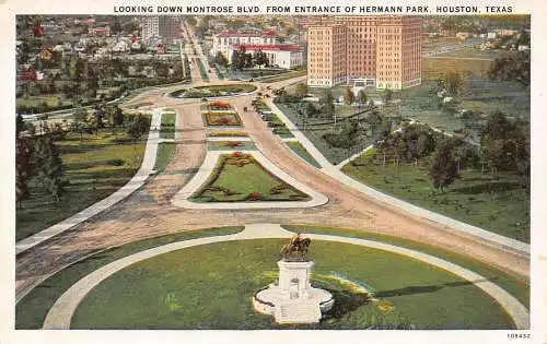 A927 USA Blick auf Montrose vom Eingang zu Hermann Huston Texas Postkarte