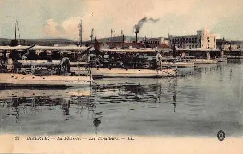 A928 Tunesien Bizerte La Pecherie Les Torpilleurs Boote Vintage Postkarte
