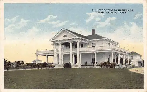 A928 US Texas Port Arthur RH Woodworth Residence Vintage Postkarte