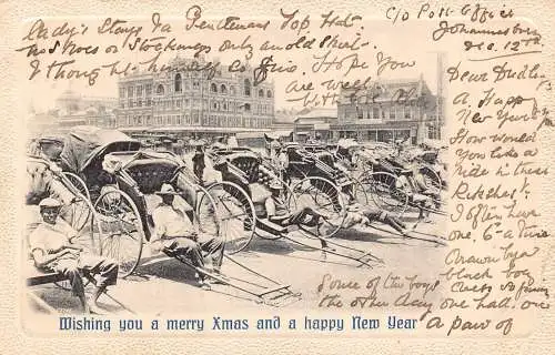 A930 Südafrika 1903 Johannesburg Rikscha Jungen Marktplatz ethnische Postkarte