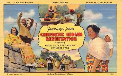 A931 US Grüße aus Cherokee Indianerreservat Indianer Postkarte