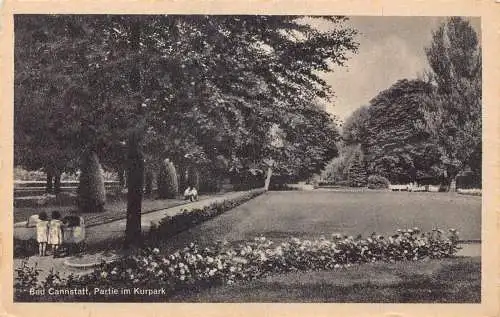 L155 Deutschland Bad Cannstatt, Partie im Kurpark Vintage Postkarte