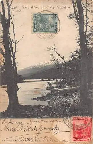 L353 Argentinien Viaje al Sud Paisage Feuerland Bäume Vintage Postkarte