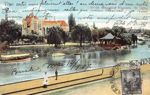 L354 Argentinien 1907 El Tigre Flussboote Litho Vintage Postkarte