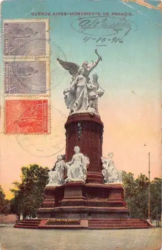 L354 Argentinien 1916 Buenos Aires Monumento de Francia Statue Vintage Postkarte