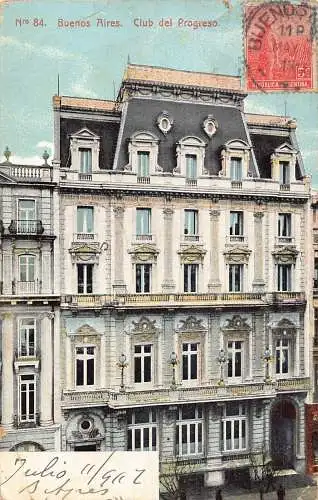L353 Argentinien 1907 Buenos Aires Club de Progreso Palace Vintage Postkarte