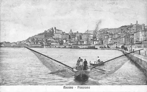A937 Italien Ancona Panorama Fischer Boot Netz Vintage Postkarte