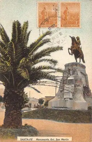 L354 Argentinien 1918 Santa-Fe Monument General San Martin Vintage Postkarte