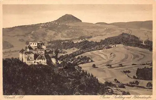 L207 Deutschland Schwab Alb Ruine Rechberg mit Hohenshaufen Vintage Postkarte