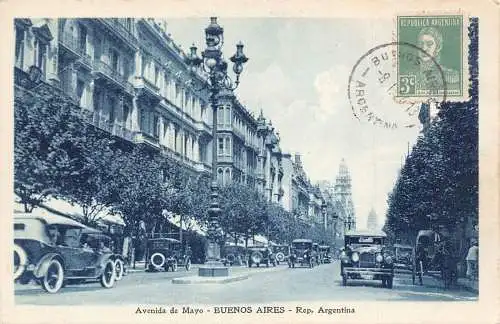 L355 Argentinien 1920 Buenos Aires Avenida de Mayo Autos Oldtimer Postkarte