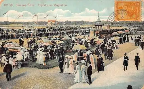 L355 Argentinien Buenos Aires Hipodromo Argentino Regenschirme Vintage Postkarte