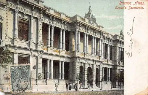 L354 Argentinien 1905 Buenos Aires Escuela Sarmiento Schule Vintage Postkarte