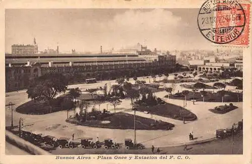 L355 Argentinien 1922 Buenos Aires Plaza Once y Estacion del FCO Autos Postkarte