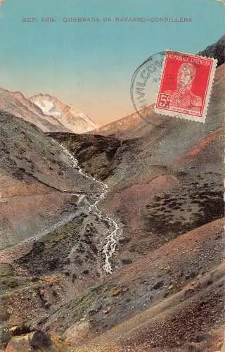 L354 Argentinien Quebrada de Navarro-Cordillera Flussgebirge Vintage Postkarte