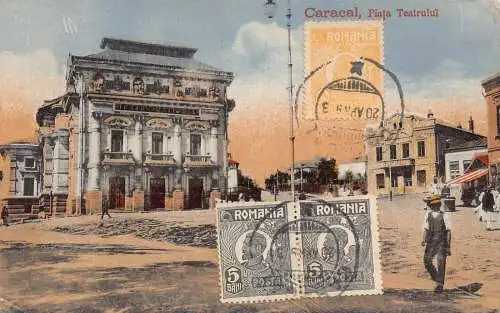L092 Rumänien 1923 Caracal Theaterplatz Vintage Postkarte