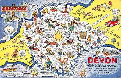 A946 England Devon Paradies für Touristen Karte Vintage Postkarte