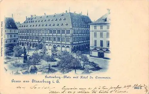 L037 Frankreich 1899 Straßburg Hotel du Commerce Vintage Postkarte