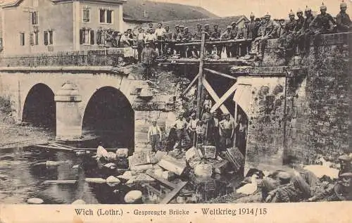 L036 Deutschland Frankreich 1916 Wich Lothringen beschädigte Brücke Feld Postkarte