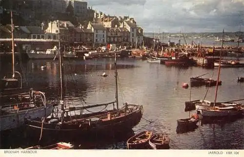 A946 England Brixham Hafen Boote Vintage Postkarte