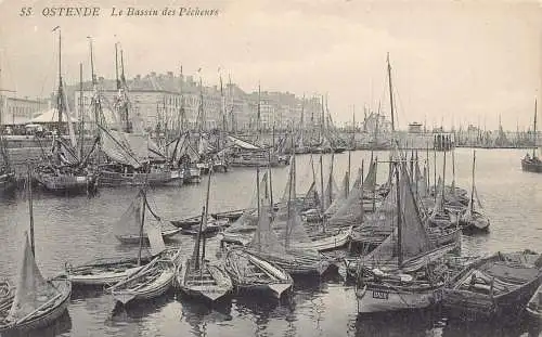 A941 Belgien Ostende Bassin des Pecheurs Segelboote Vintage Postkarte