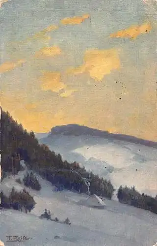 L217 Deutschland 1916 Fr Reiss Winter Im Schwarzwald Gemälde Sonnenuntergang Postkarte