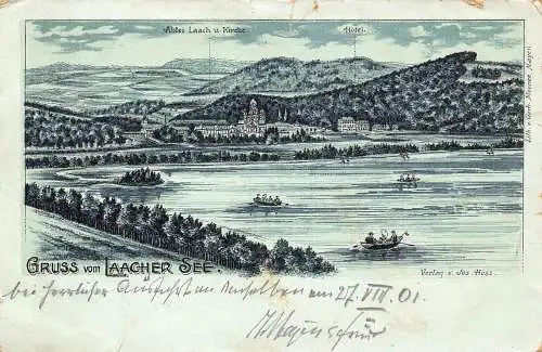 A130 Deutschland 1901 Gruss aus Laacher See Boote Hotel Vintage Postkarte