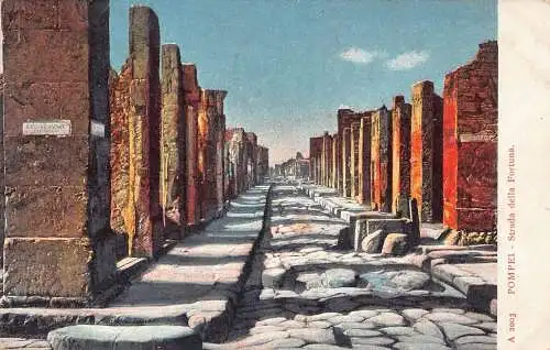 A098 Italien 1913 Pompeji Strada della Fortuna Straßenruine Vintage Postkarte