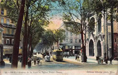 A097 Frankreich 1908 Schöne Avenue de Gare Kirche Notre-Dame Straßenbahn Veterinaire Postkarte
